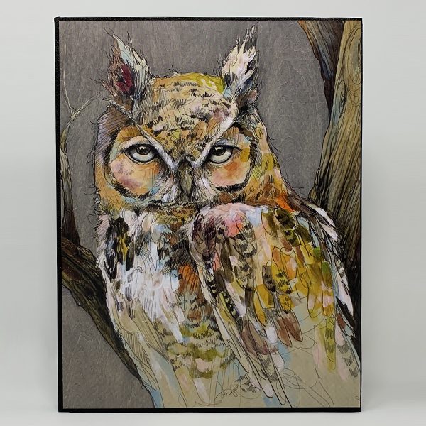 A LARGE JOURNAL - HE REIGNS of an owl sitting on a branch.