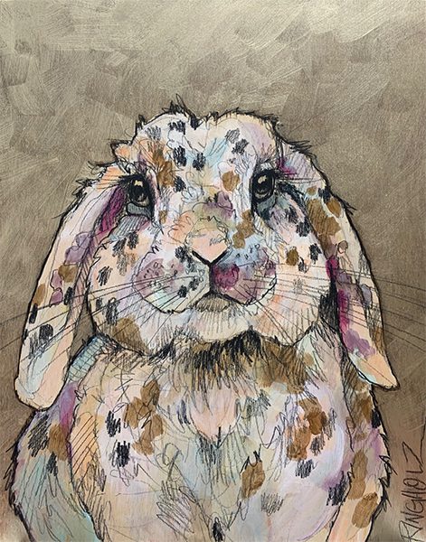 A drawing of a rabbit with spots on its face.