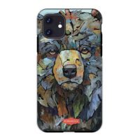 A phone case with an image of a grizzly bear.
