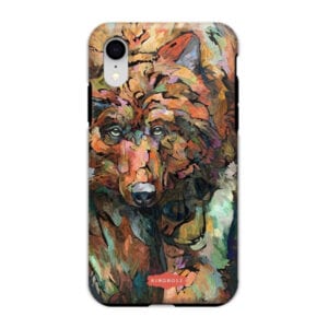 A colorful phone case with an image of a wolf.
