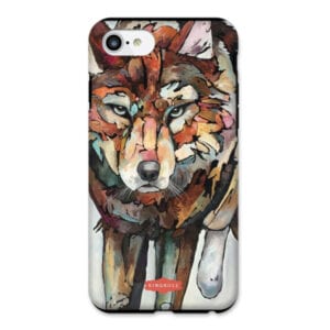 A phone case with an image of a wolf.