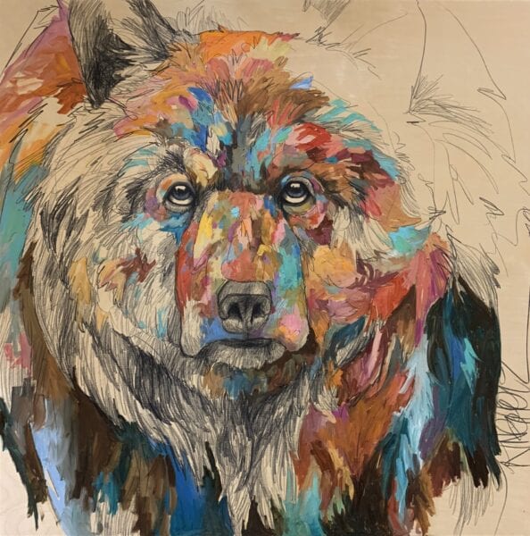 A painting of a grizzly bear.