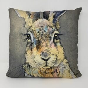 A cushion with a SMALL PILLOW - WOLF/RABBIT on it.