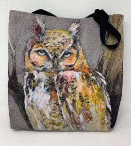 An NEW LARGE TOTE BAG! - OWL/BEAR sitting on a branch tote bag.