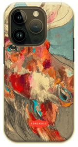 A PHONE CASE - GROWING NOSE with a colorful painting of a moose.