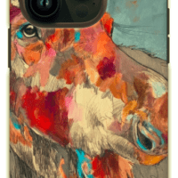 A PHONE CASE - GROWING NOSE with a colorful painting of a moose.