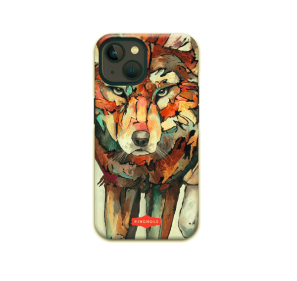 A colorful PHONE CASE - PURE HEART with an image of a wolf.