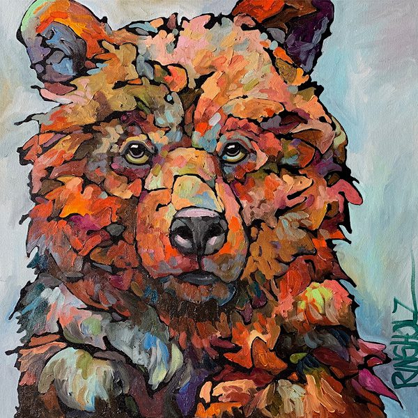 A painting of a brown bear.