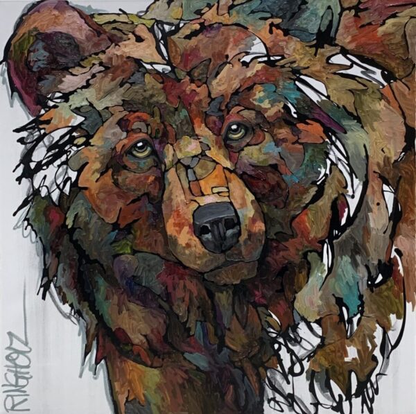 A painting of a grizzly bear.