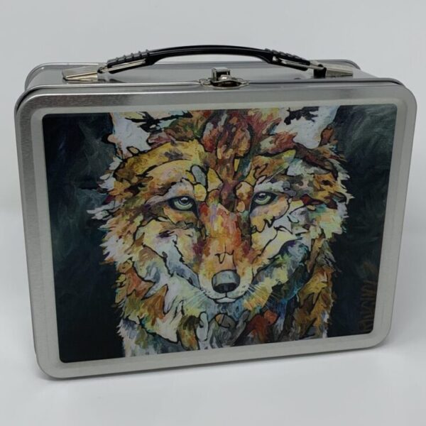 A Paint Box - Wolf/Owl with a painting of a wolf on it.