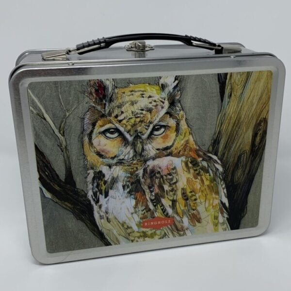 A lunch box with a Paint Box - Wolf/Owl on it.