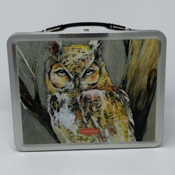 A lunch box with a Paint Box - Wolf/Owl on it.