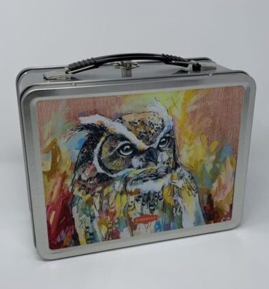A Paint Box - Bear/Owl with a painting of an owl on it.