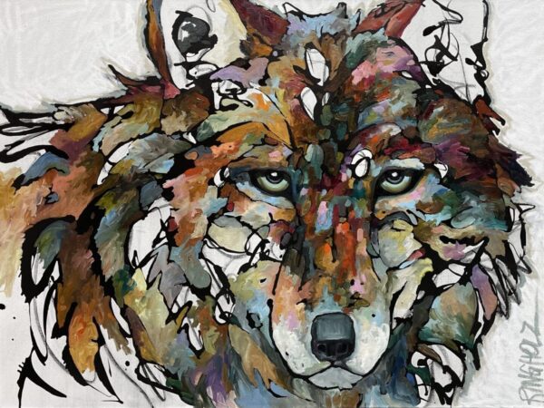 A watercolor painting of a wolf.