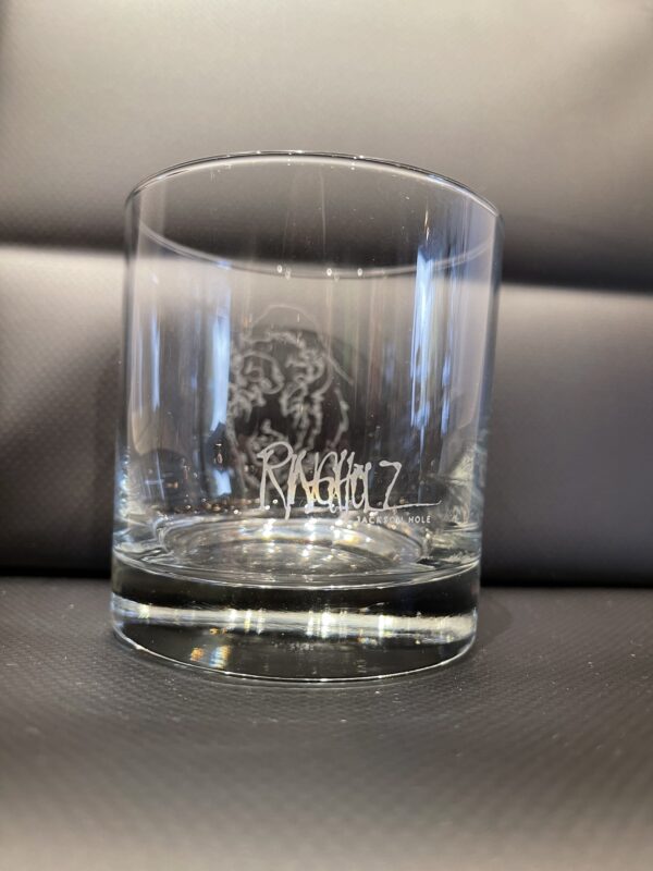 A NEW! - ROCKS GLASS SET with a lion engraved on it.