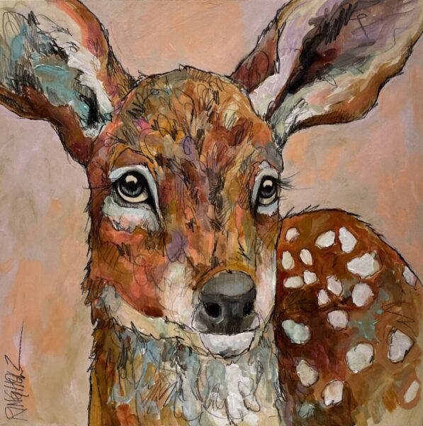 A painting of a fawn with big ears.