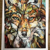 A "Song On The Wind" Limited Edition Print of a wolf on a piece of paper.