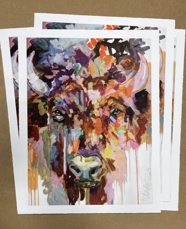 A set of "Emergence" Limited Edition Prints featuring a bison's head.