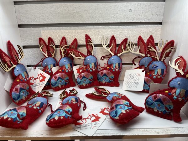 A display of 2023 JACKALOPE ORNAMENT ornaments.