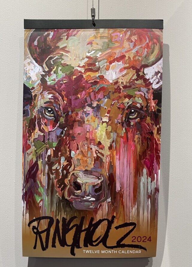 Ringholz Calendar 2024 featuring a colorful abstract painting of a bison's face.
