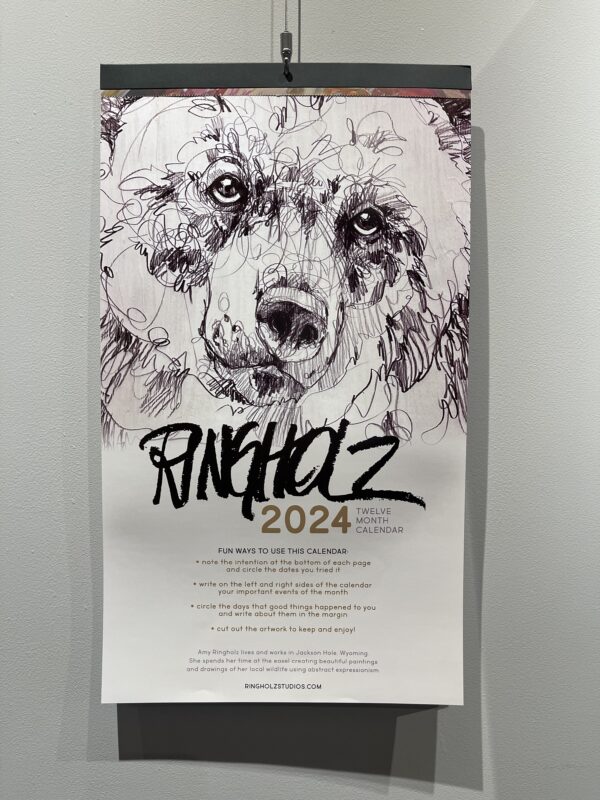 Ringholz Calendar 2024 featuring a sketched portrait of a dog with the word 'ringo' written above.