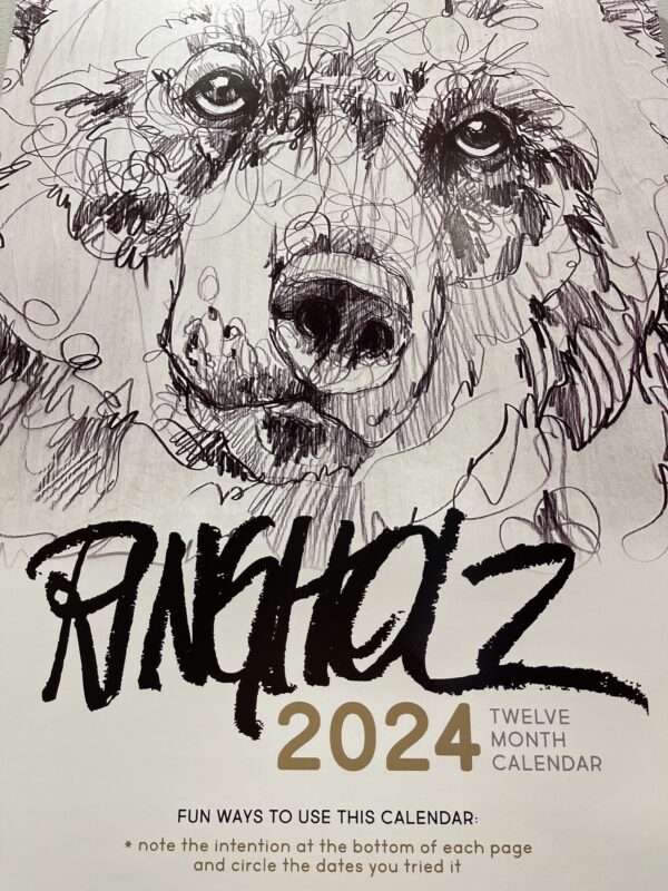 A Ringholz Calendar 2024 featuring an illustrated dog and the title "bingoz