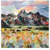 Mountain sunrise with wildflowers painting.