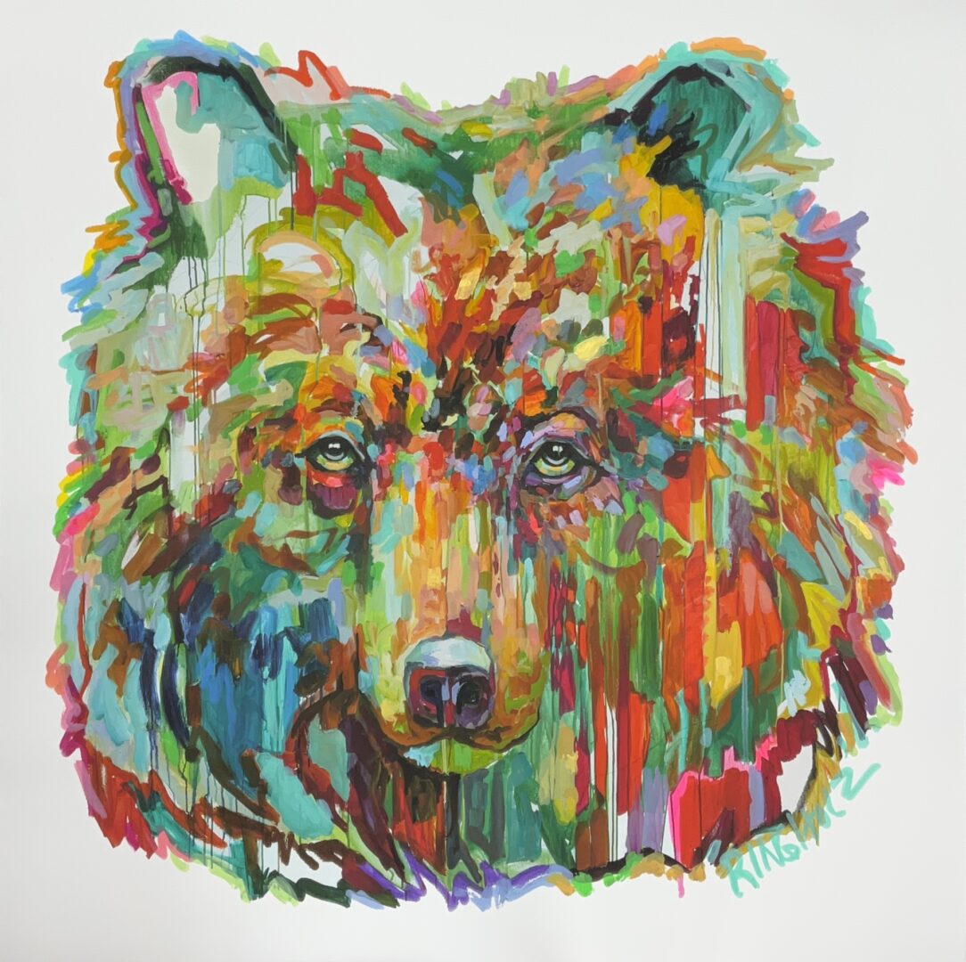 Colorful bear face in abstract art style.